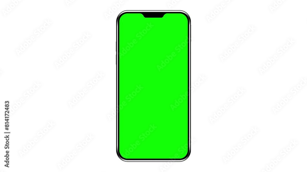 Mobile phone or Smartphone with green screen isolated on white background. 4K animation with mobile phone mockup and motion zoom effect