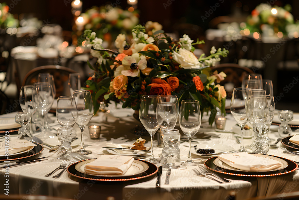 Fototapeta premium Dining table, a stem gala event being held for fund raising,&nbsp;