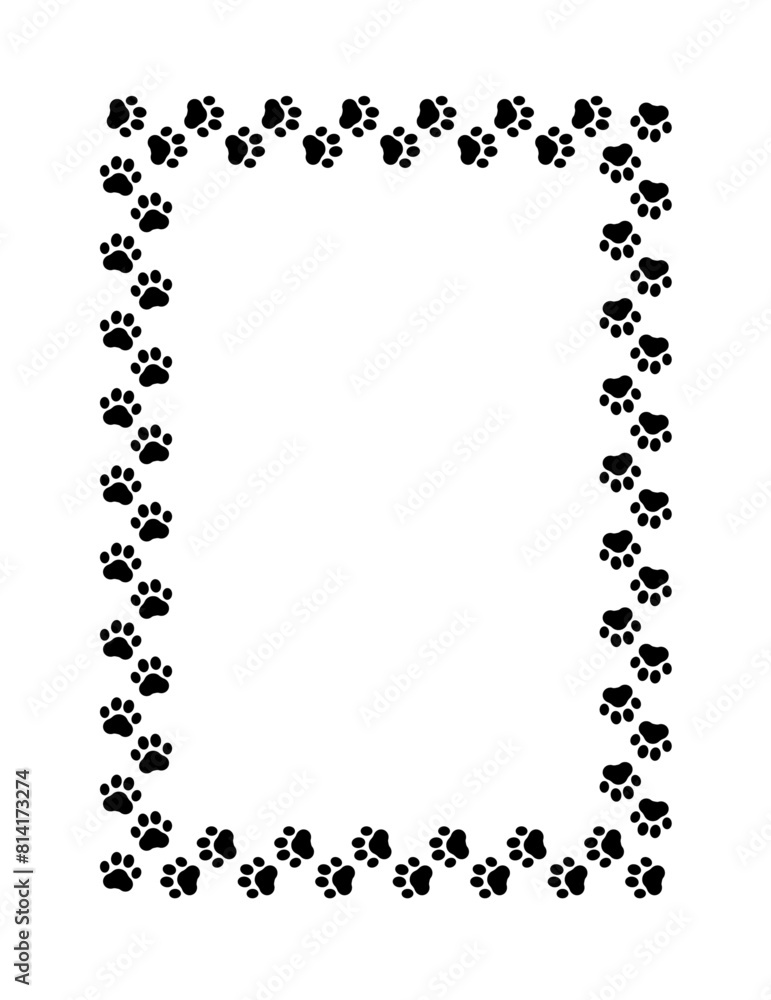 Frame paw pattern. Cute rectangle border dog or cat. Black footprint boarder isolated on white background. Mark traces frames. Silhouette step for design prints. Footmark line. Vector illustration Frame paw pattern. Cute rectangle border dog or cat. Black footprint boarder isolated on white background. Mark traces frames. Silhouette step for design prints. Footmark line. Vector illustration