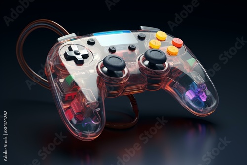 Illuminated transparent gaming controller with visible internal components photo