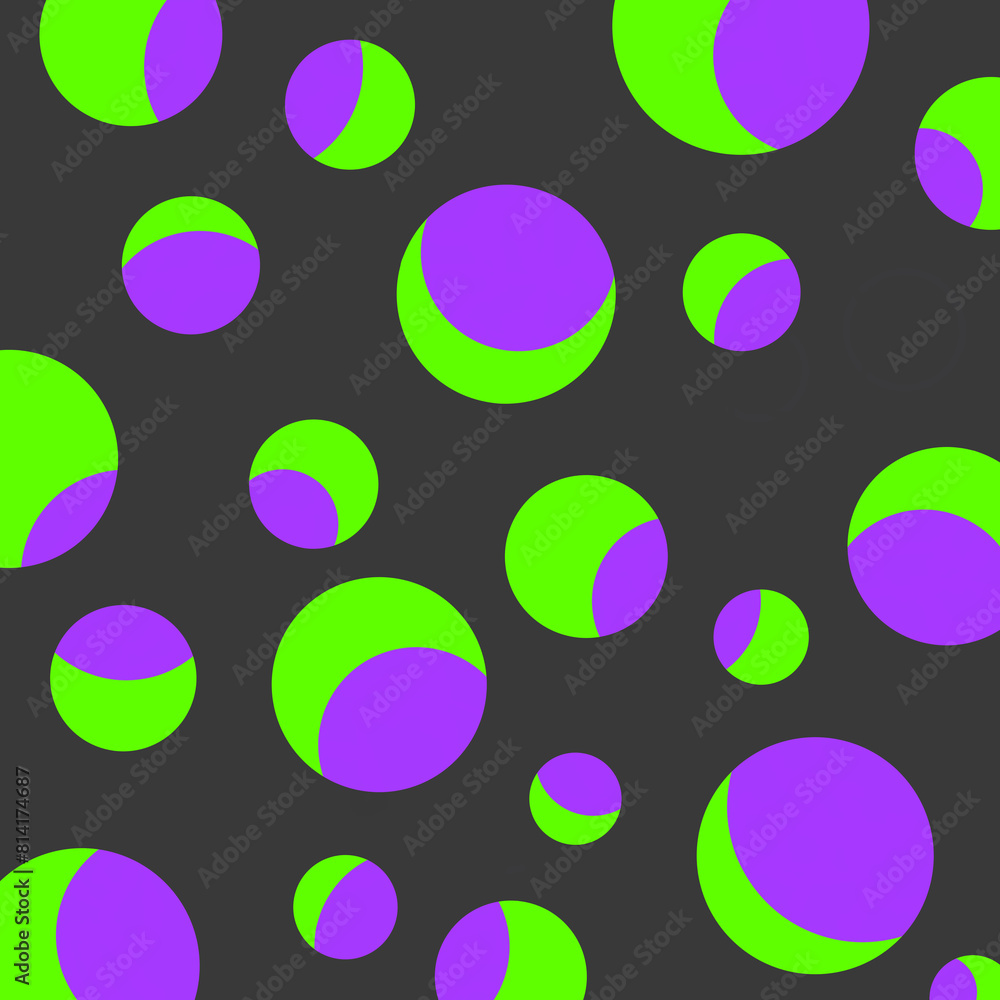 Purple and green circles design on dark gray background Purple and green circles design on dark gray background