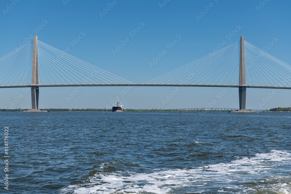Arthur Ravenel Bridge, also known as Cooper Bridge, over harbor in Charleston, South Carolina. Arthur Ravenel Bridge, also known as Cooper Bridge, over harbor in Charleston, South Carolina.