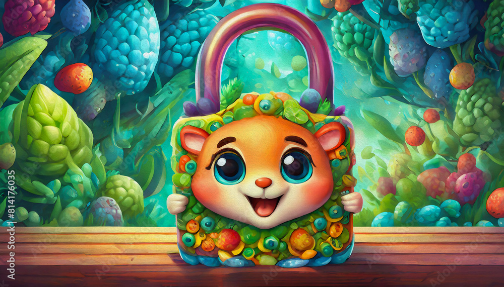 oil painting style CARTOON CHARACTER CUTE happy A padlock on a wooden table oil painting style CARTOON CHARACTER CUTE happy A padlock on a wooden table