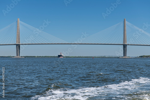 Arthur Ravenel Bridge, also known as Cooper Bridge, over harbor in Charleston, South Carolina.
