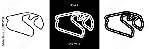 Sao Paulo Circuit Vector. Sao Paulo Brazil Circuit Race Track Illustration with Editable Stroke. Stock Vector.	
