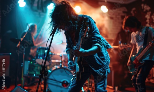 A young rock band is perfor...