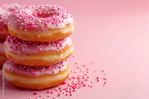 Wallpaper Mural Donuts with pink icing on a pink background, copy space. National donut day concept Torontodigital.ca