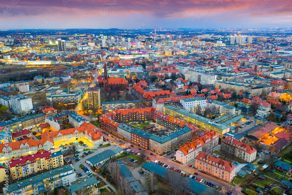 Fototapeta premium Panoramic view from the drone on the city Katowice. Poland