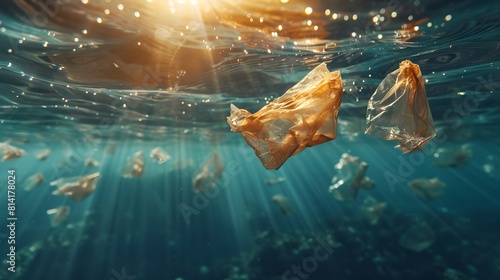Plastic Bags floating in the sea.
 photo