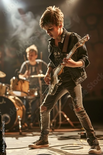 A young rock band is perfor...