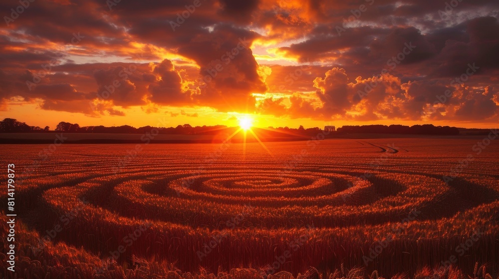 Amazing sunset at a crop circle Amazing sunset at a crop circle