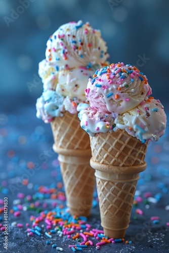 cottage cheese ice cream, cottage cheese ice cream scoops in a cone with colorful sprinkles a playful and creative take on a traditional frozen treat photo