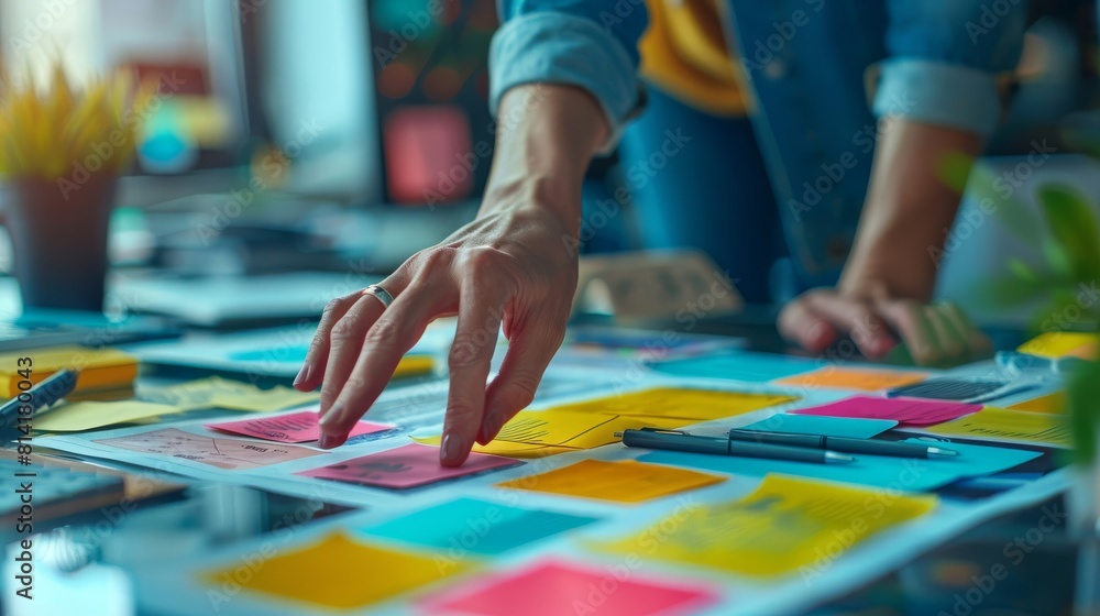Obraz premium Sticky Notes Strategically Placed on Table Enhance Workflow