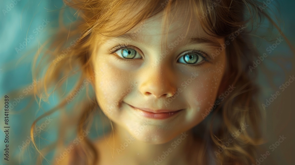 A Happy Little Girl Smiled In A Close-Up Portrait, Her Innocence And Joy Radiating From The Image,High Resolution