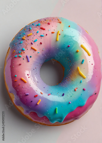 a Delicious donut coated with an iridescent glossy glaze © mozhgan