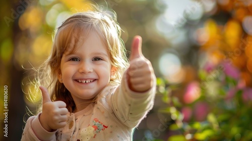 A Little Girl Gave A Thumbs Up With A Big Smile High Resolution