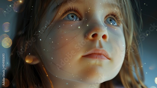 A Little Girl Looked Up  Her Eyes Filled With Wonder And Curiosity High Resolution