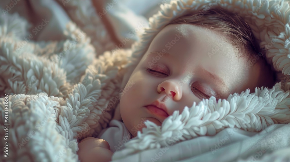 A Newborn Baby Girl Slept Peacefully, Wrapped In The Warmth Of Her Blanket,High Resolution A Newborn Baby Girl Slept Peacefully, Wrapped In The Warmth Of Her Blanket,High Resolution
