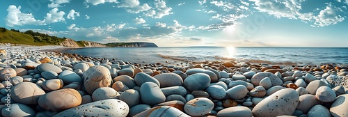 Landscape of round shape rocks beach in Terriberka, Russia realistic nature and landscape #814181616