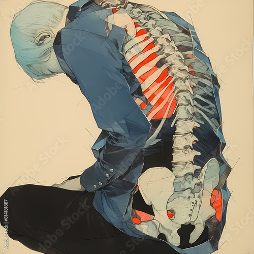 A Striking Anatomical Illustration Depicting Lower Back Pain with Emotional Impact