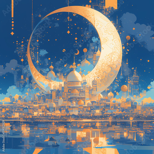 Illuminating Arabian Nights: A Stunning Cityscape Illustration photo