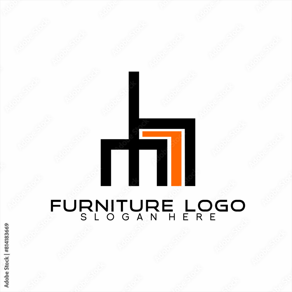 Furniture logo design with the letter HM or MH concept. Illustration of a table and chairs. Furniture logo design with the letter HM or MH concept. Illustration of a table and chairs.