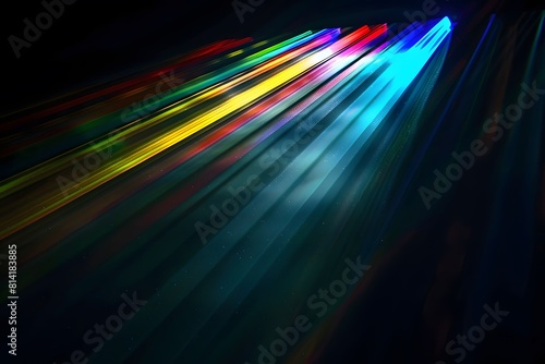 Thick multicolored rainbow rays light isolated on black background.
