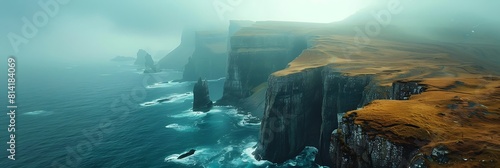Landscape on the Faroe Islands with ocean and cliffs realistic nature and landscape