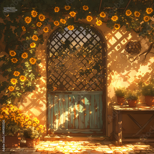 Bright and Joyful Sunflower Gate with Idyllic Garden Setting
