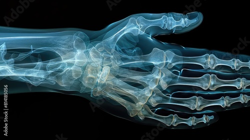 Closeup Xray of a hands wrist area, emphasizing carpal bones, educational use