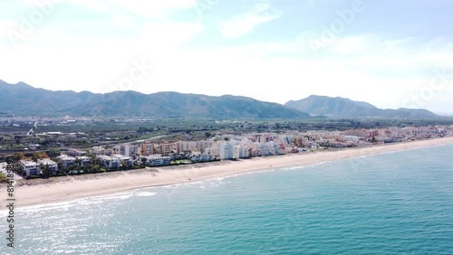 Imágen aérea de las playas mediterráneas de valencia. La playa de Xeraco a vista de drone. photo