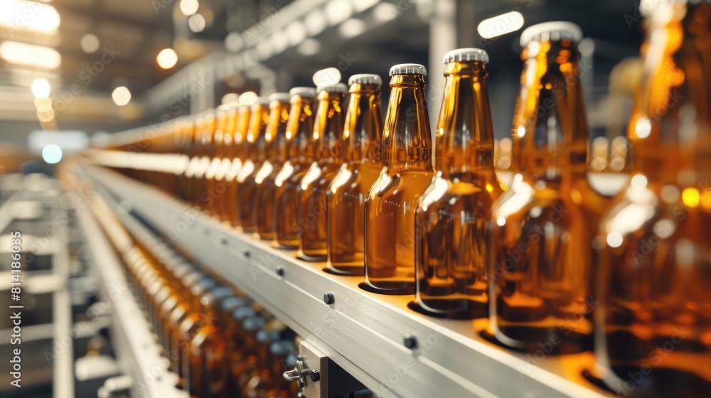 Beer bottles on the conveyor belt Beer bottles on the conveyor belt