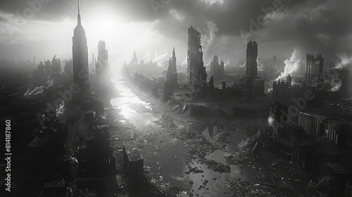 Wallpaper Mural Black and white photo of a ruined city. Torontodigital.ca