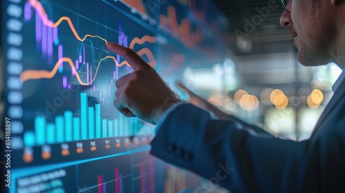 Business man pointing at the revenue graph during an investigation