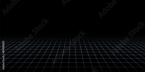 3d Technology wireframe grid. Perspective Cyberspace background with mesh. Futuristic digital space. Vector illustration.