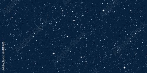 Space stars background, Cartoon starry illustration. Universe starry pattern with glowing stars and comets.Night sky constellations galaxy. Vector graphic.