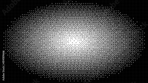 Pixel art round gradient, vignette, texture rounded frame halftone radial gradient. Glowing Circle Light Effect. 8 Bit retro video arcade game background. Dither matrix. Vector screensaver