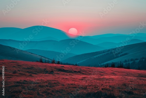 Sun Setting Over Mountain Range