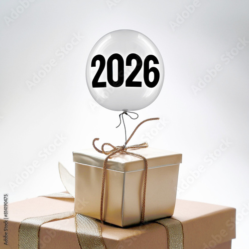 2026 symbol balloon, with ribbon tie, illustration.