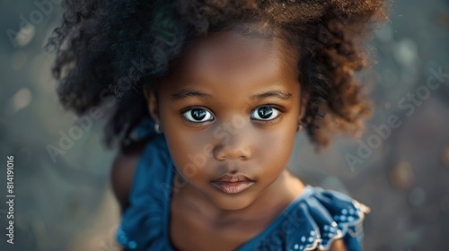 A Cute Little African American Girl Looked Directly At The Camera High Resolution