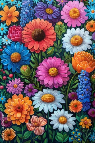 A painting of a colorful flower garden with many different flowers, AI