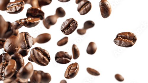 coffee beans floating Isolated on white background.