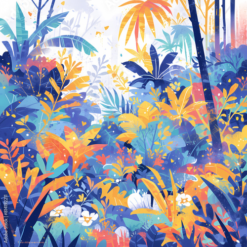 Discover the enchantment of our jungle-inspired stock image. This lively scene is rich with vibrant foliage and a diverse array of plants, perfect for nature lovers or anyone seeking an eye-catching photo