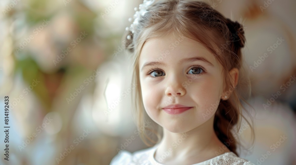 Dressed In A White Dress, A Cute Little Girl Smiled For The Camera,High Resolution Dressed In A White Dress, A Cute Little Girl Smiled For The Camera,High Resolution