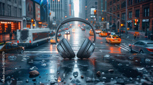 Urban Solitude: Noise-Cancelling Headphones in the Chaos