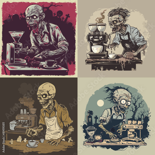 Cartoon serious zombie as a barista. Vector clip art illustration with simple gradients. Head and body on separate layers.