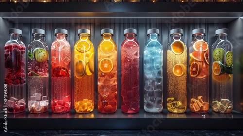 modern fridge showcases trendy electrolyte drink, featuring appealing design for a stylish hydration solution idea photo