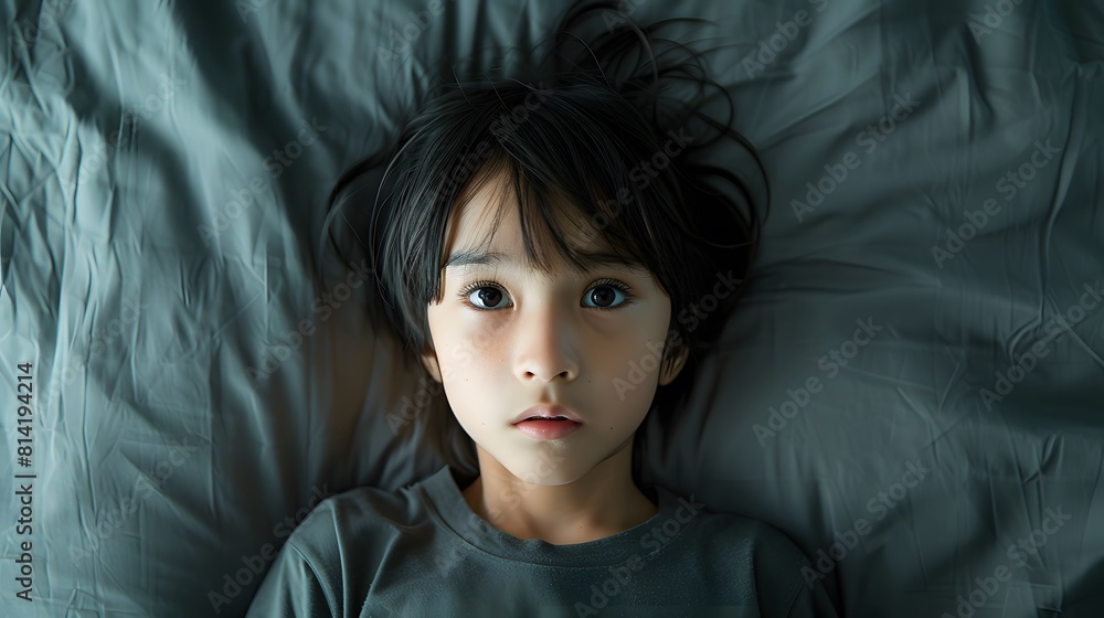 ベッドで眠れない日本人の子供 ベッドで眠れない日本人の子供