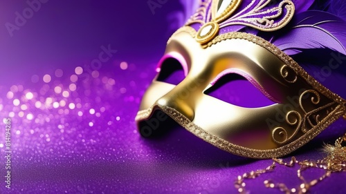 pink, purple and golden colors, glitter, carnival venetian masque feathers masquerade costume celebration © lidianureeva
