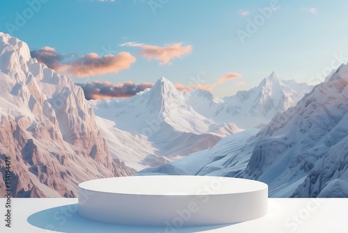 3d products display podium scene, Sierra, mountain alps in the background photo